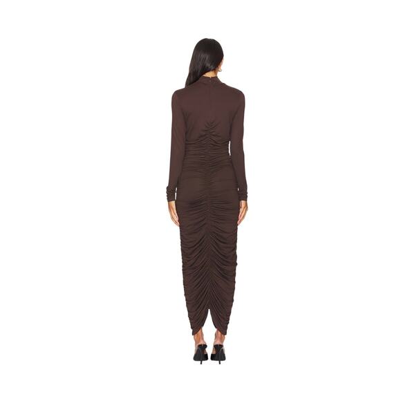 NWT Susana Monaco MOCK neck GATHERED LONG SLEEVE Java midi dress small - Picture 3 of 8